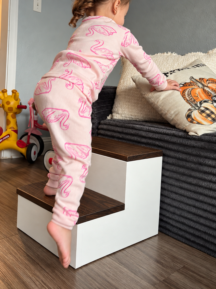 Handmade Rustic Farmhouse Step Stool – Wooden Two-Step Stool