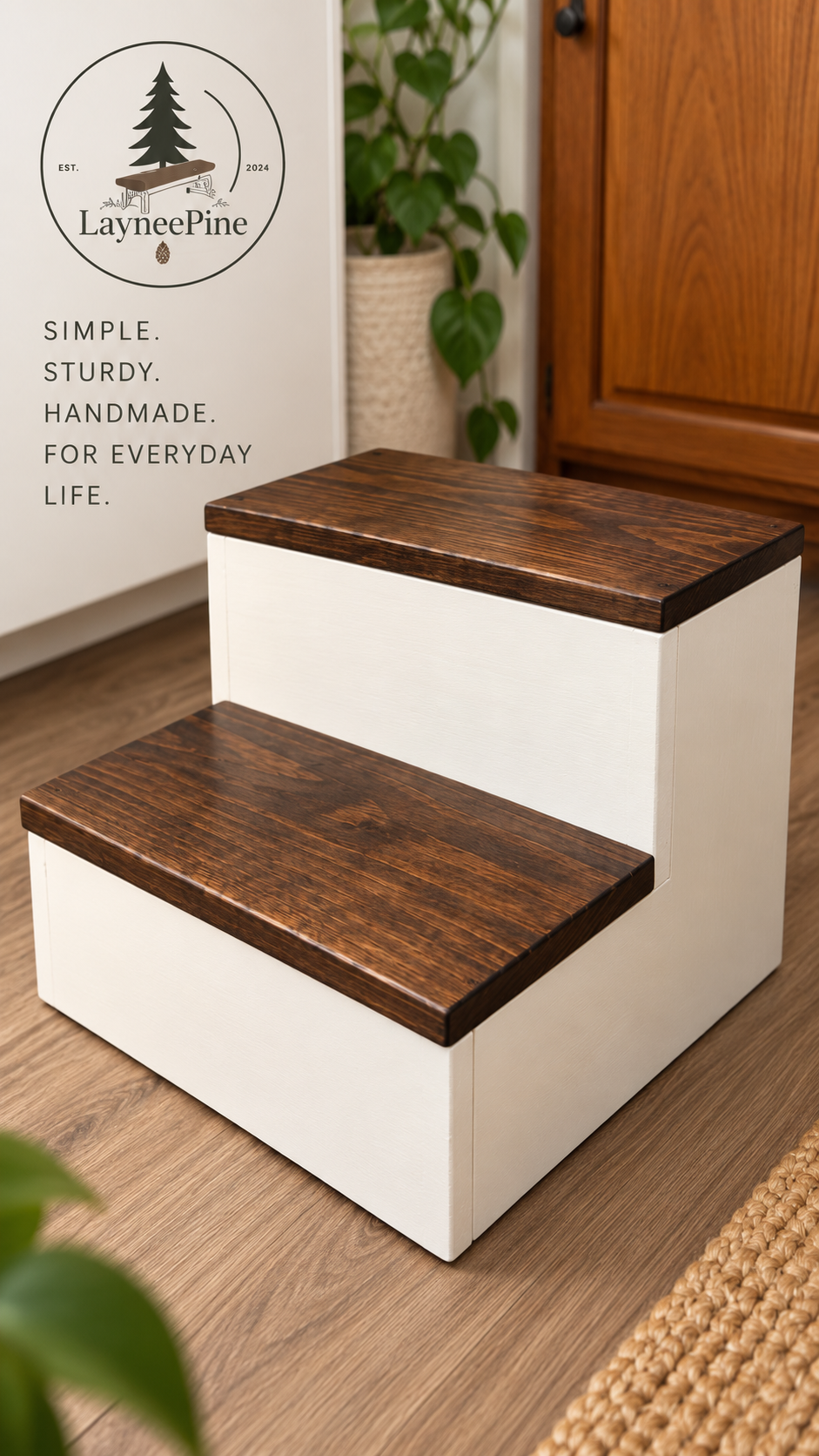 Handmade Rustic Farmhouse Step Stool – Wooden Two-Step Stool